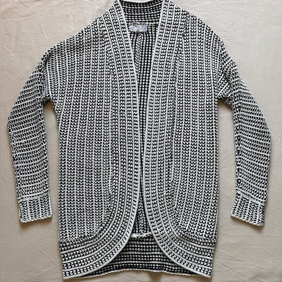 Pink Republic Women’s Open Knit Black and White Cardigan Size Large - Picture 1 of 6
